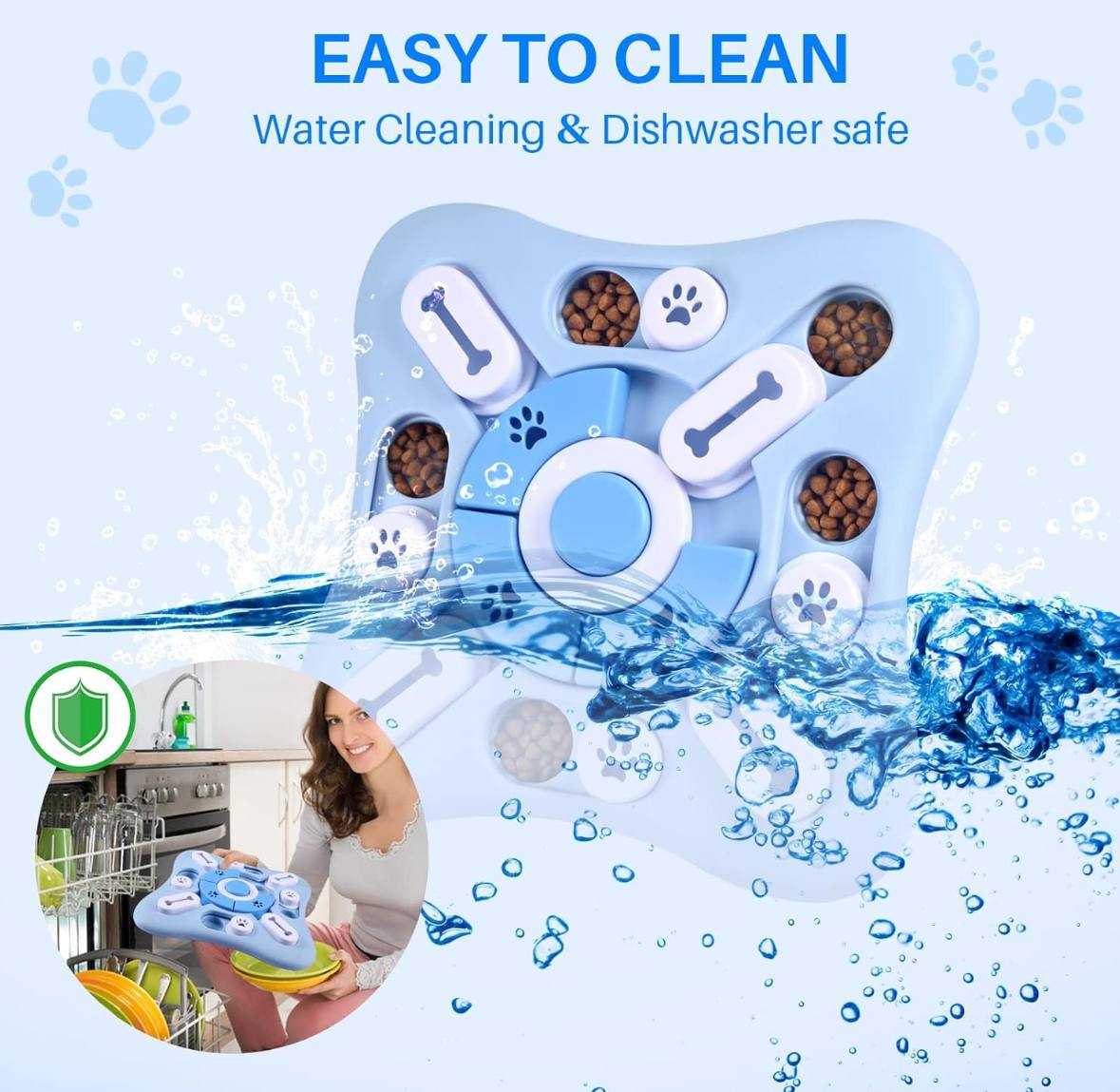 Interactive Dog Puzzle Toy for mental stimulation and treat dispensing; easy to clean and dishwasher safe.