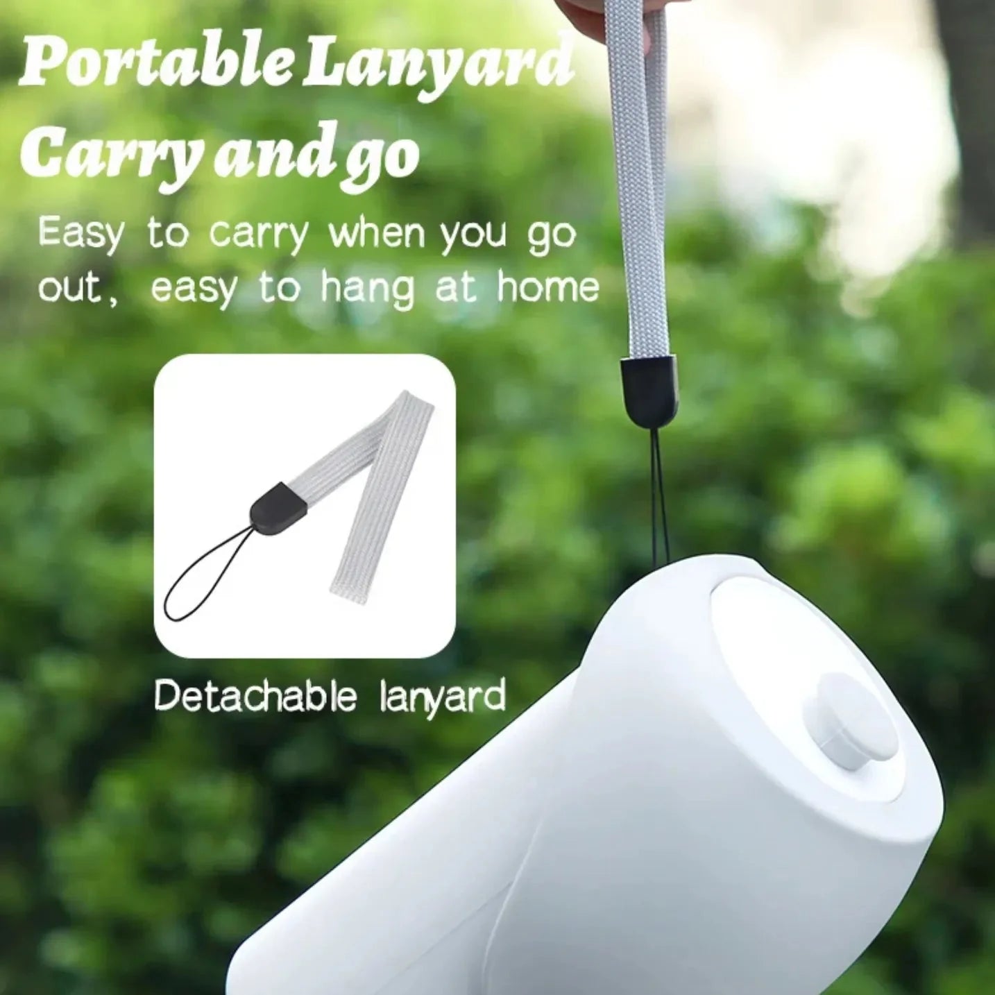 Folding pet water dispenser with detachable lanyard, ideal for outdoor dog hydration, easy to carry and space-saving.