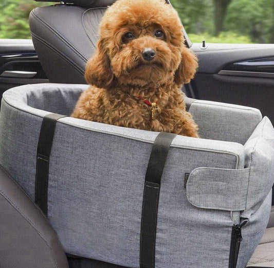 Portable pet car seat for small dogs, secure travel bed and safety carrier.