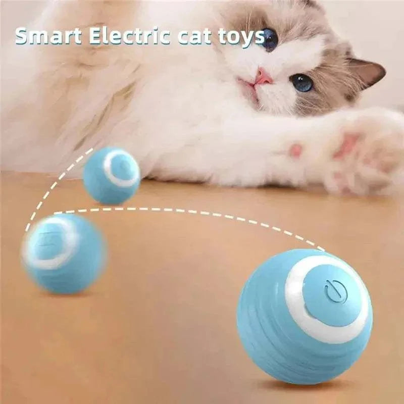 Magic Cat Ball Toy rolling on the floor with a playful cat nearby.