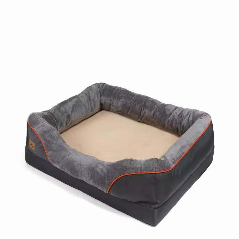 Orthopedic dog bed with memory foam featuring high-density foam, soft bolstered sides, and waterproof cover.